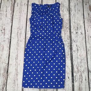 Chaps Blue Poka Dot Sleeveless Cocktail Dress Formal Womens Summer Beach